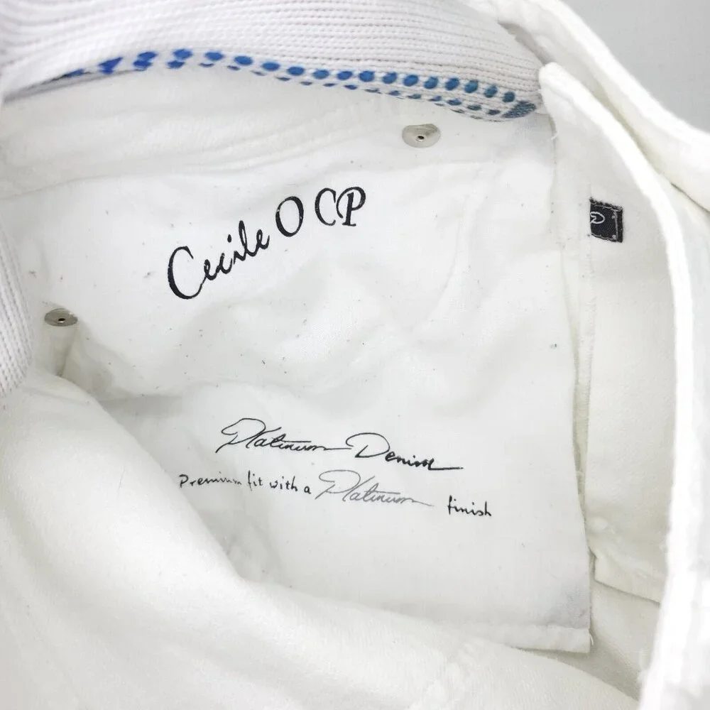 Chicos Platinum Jeans Womens 0.5 (US 6 /S) White Cecile OCP Sequin Strech Capri - Picture 6 of 11